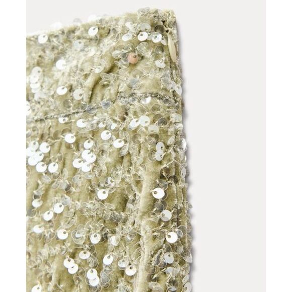 Zara Women's Flared Sequin Pants Mint High Waist-Sequin Hidden Zip Side Size M - Picture 6 of 11